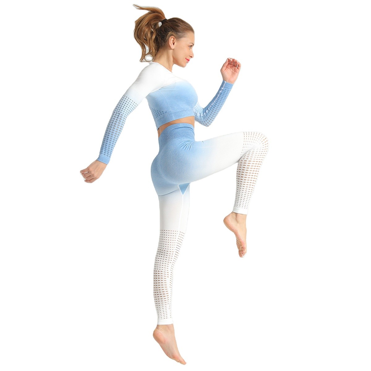 SP55 New Women Seamless Yoga Set Fitness Sports Suits GYM Cloth Yoga Long Sleeve Shirts