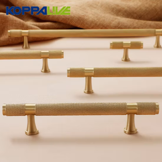 Koppalive Solid Brass T Bar Lengthened 38cm 15 Inch Kitchen Door Handles Brushed Gold Diamond Cut Cross Knurled Cabinet Pulls