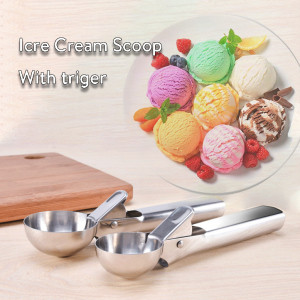 Stainless Steel Ice Cream Scoop  with Trigger  Easy to Use, Dipper for Ice Cream Tool for Fruits Melon Ball