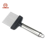 stainless steel onion needle meat Onion fork fruit and vegetable slicer holder with stainless steel handle