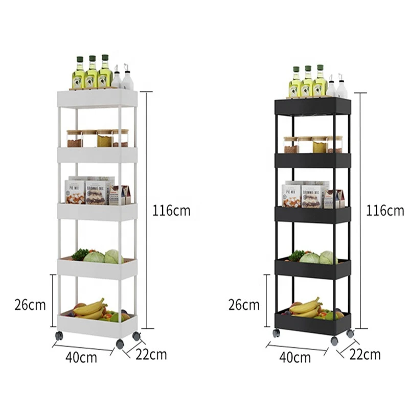 Stainless steel paint 20cm crevice storage rack floor wheeled trolley cart multi-layer narrow side kitchen organizer