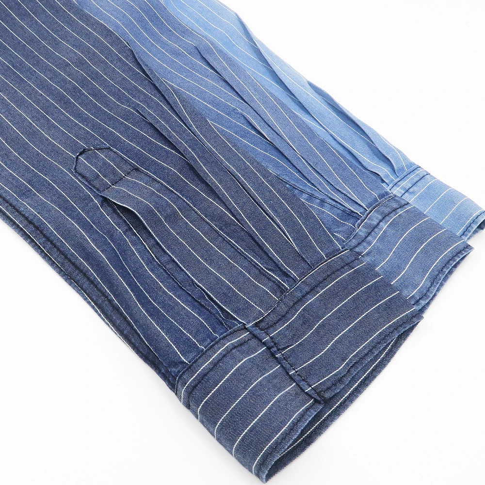 Striped Denim Fabric 100% Tencel Light Washed Denim Fabric Light Weight Wide Width Denim Fabric