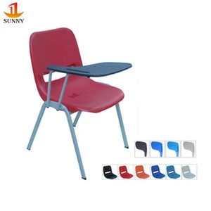 Student study plastic writing pad chair with wooden writing pad