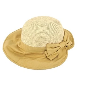 Stylish Nylon Rayon Woven Fabric Border with Bowknot Straw Hat for Women