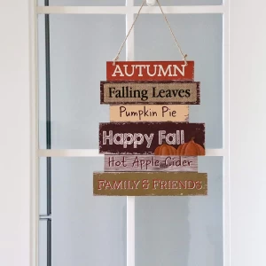 Thanksgiving and Harvest Blessings Decorative Signs Plaques Fall Decoration Wooden Hanging Welcome Sign, 14 inches, Set of 2