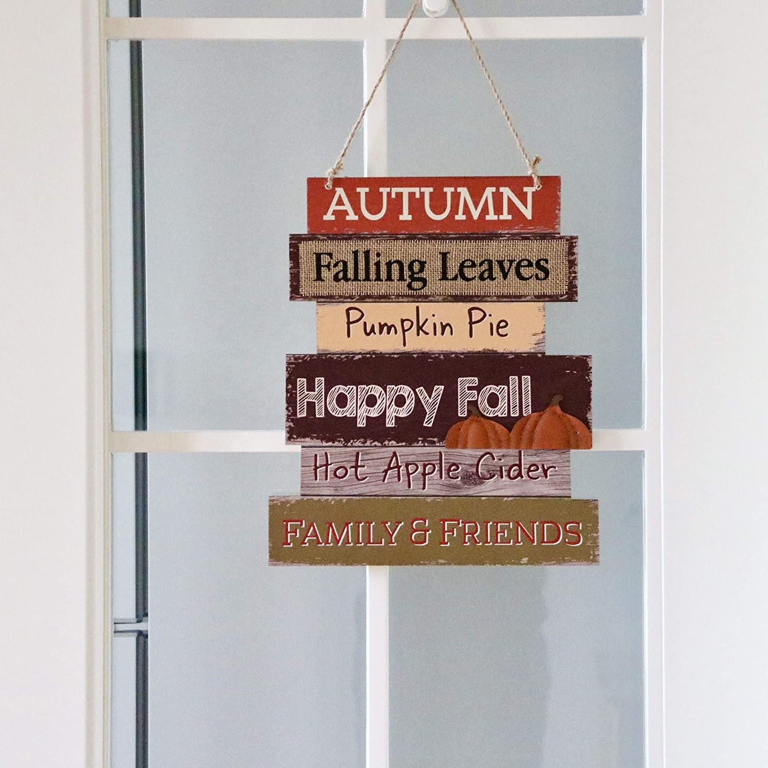 Distressed Wood Look Sign “Autumn Falling Leaves Pumpkin Pie Happy Fall” 