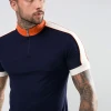 top selling products in  contrast fabric zip polo shirt in navy