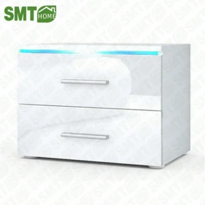 Two drawer Melamine folding white bedside table nightstand