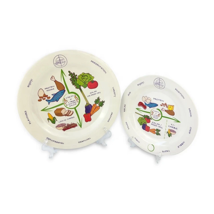 Two Sizes of 8 inch and 10 inch melamine with printing Unique High Quality Nutritional Diet Plates
