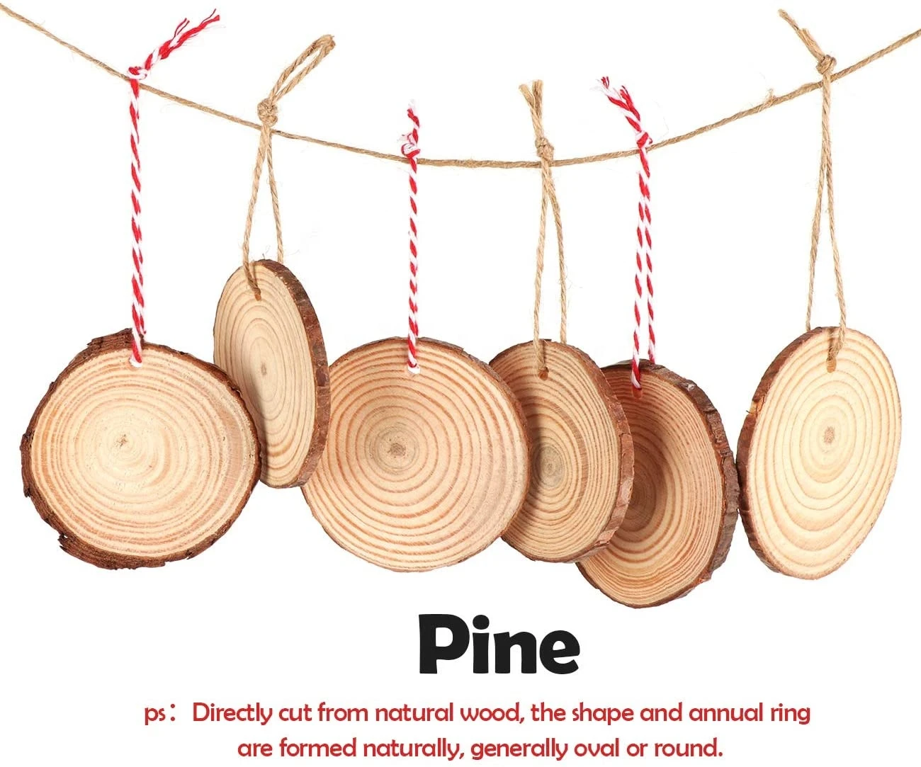 Unfinished Natural Oval Wood Slices Rounds with Pre-drilled Hole and Twine String for Christmas Crafts House Ornament Party
