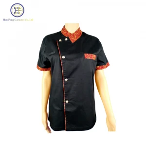 Unisex Custom Logo High Quality Cotton Black Short Sleeve Uniform Shirt Uniform Restaurant Waiter