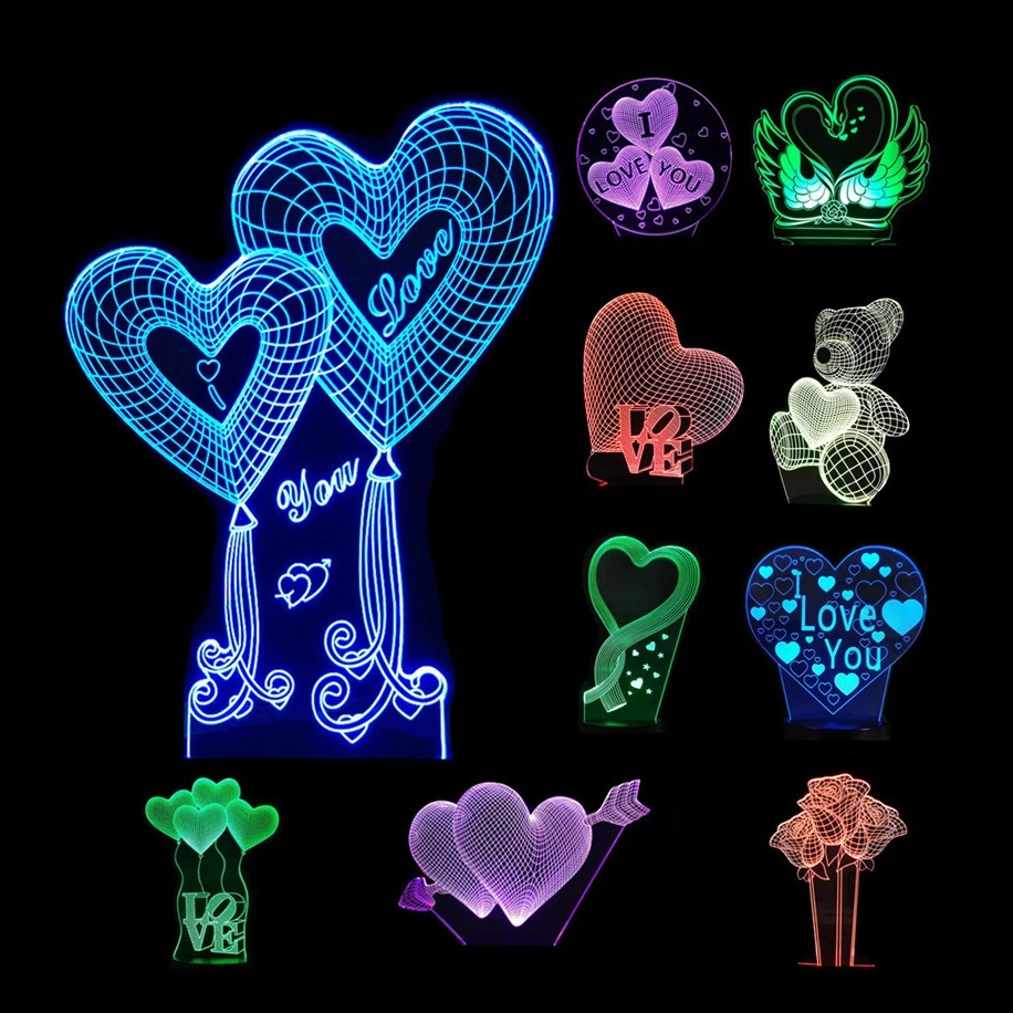 Valentines Promotion Gifts Custom 3D Creative Lights Acrylic LED Illusion Night Lamp