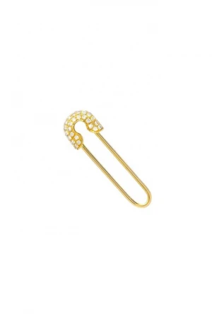 vermeil gold plated 925 sterling silver open cz safety pin earring