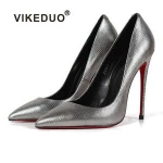 vikeduo hand made american style 12 cm silver pumps red bottom sole super  shoes very heels women shoes 2018