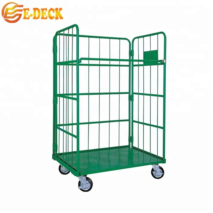 Warehouse foldable welded heavy duty rolling metal storage nesting collapsible rolltainer cage with wheels