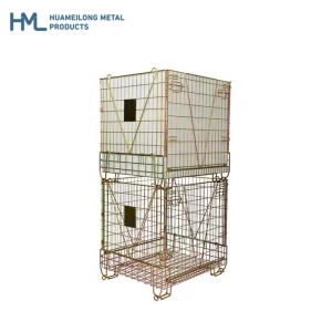 Warehouse stackable folding zinc galvanizing plated euro forklift metal steel wire mesh containers cages for storage