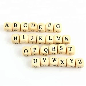 Wholesale 10mm Dice Letter Wood Beads