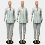 Wholesale 2 Pieces grid  Fashion Women Formal Business Suit  Ladies Office Suits Temperament British Style Casual Small Suit
