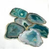 Wholesale Beautiful Natural Gemstone Quartz Crystal Green Agate Slice Coaster with Golden Edge