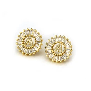Wholesale Fashion women 18K gold plated Wedding Jewelry Luxury Cubic Zirconia initial letter stud earring