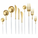 Wholesale high quality home table dinnerware use white gold fork knife spoon set stainless steel