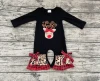Wholesale infant sister rompers black fall winter embroidery design newborn baby clothes toddler with bow girls rompers