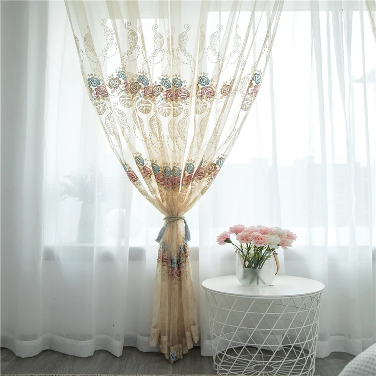 Wholesale luxury embroidery sheer sheer curtain window embroidery sheer fabric