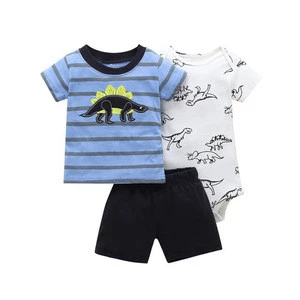 Wholesale Price High Quality Baby Boy Summer Cotton Romper Set Infant Clothing 3pcs Bodysuit Pant Set
