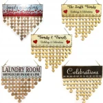 wooden family birthday calendar reminder sign board plaque macrame wall hanging decorations home wall arts panels birthday tag