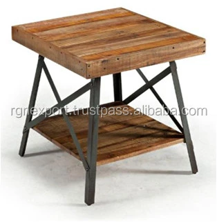 Wooden & Metal Bedside Table  Vintage Side table made of Wood & Iron