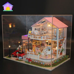 Wooden miniature dollhouse hot sale wooden toys colorful doll house wood kids toys garden