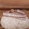 YueTong Natural Stone Bead Leather Wrap Bracelet Square Rose Quartz Bead Cuff Bracelet Yoga Chain Bangle Jewelry Wholesale