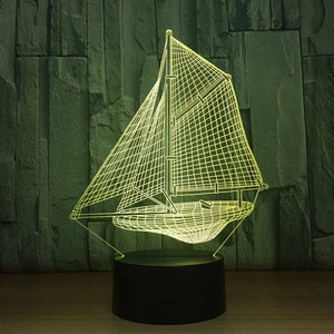 ZOGIFT home decor 3D LED Night Light sailboat 3D illusion led lamp Multi-colored Light 3D Hologram Illusion Desk Lamp