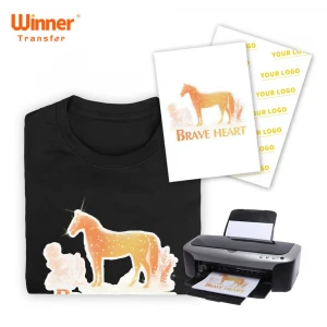 Winner Transfer Manufacturer Supply No Fading Glitter Heat Transfer Paper for T Shirt for Any Inkjet Printers(Gold)