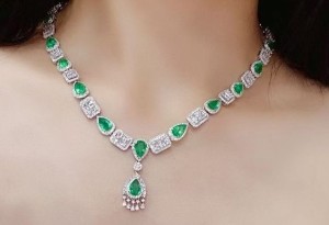 18K White Gold Jewelry Colombian Natural Emerald Diamond Necklace