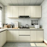 Modern matte white kitchen cabinet set, can be customized upper and lower storage integral kitchen cabinet