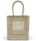Woven rattan bag with square frame pattern
