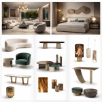 OEHOME Luxury Hotel Bedroom Furniture Set Modern Sofa Dining Table Storage Cabinets Gold Accent