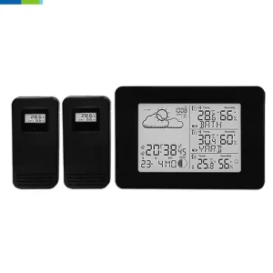 Vertical/wall mounted dual channel weather clock with DCF signal, temperature and humidity meter, barometer
