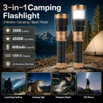 Rechargeable Camping Flashlight, 3-in-1 LED Flashlight | Spot, flood, and lantern lighting