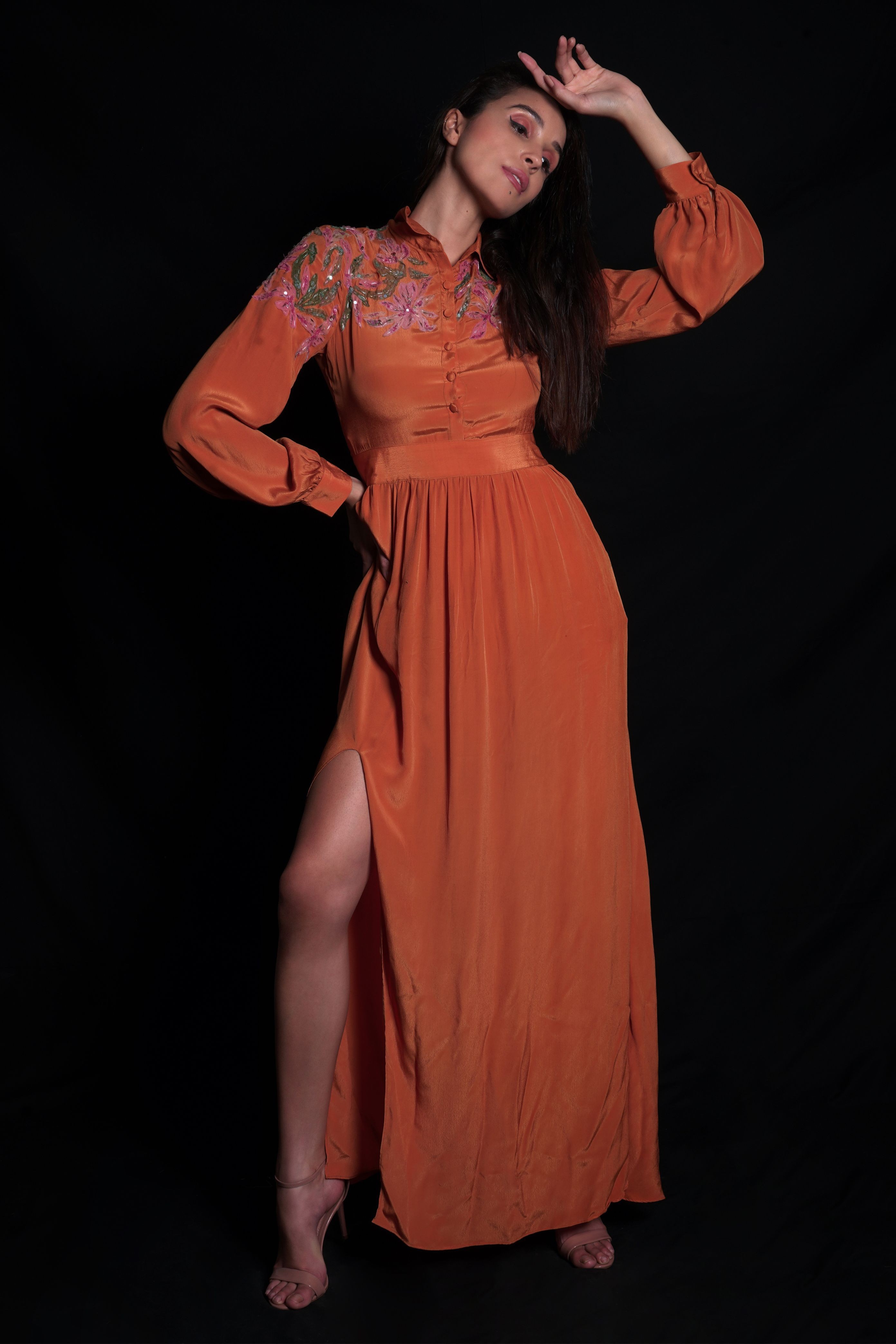 SEESA - Golden Brown And Sundial Tussar Dress