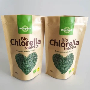 Wholesale price resealable biodegradable stand up pouch plastic zip lock mylar bags for chlorella tabletta