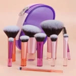 Hot Selling 10pcs Portable Makeup Brush Set Travel Shorten Clear Handle Brush For Eye shadow Blush Makeup Brushes Kit W
