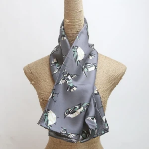 digital printed silk twill scarf foulard with birds design printed