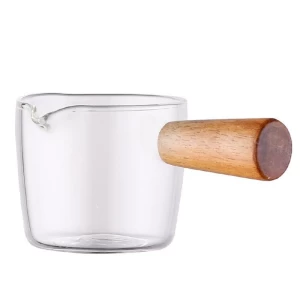 Wooden cooking cup with high borosilicate handle