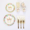 10 Guests unicorntheme Gold coated paper plates set event & birthday supplies disposable dinner tableware