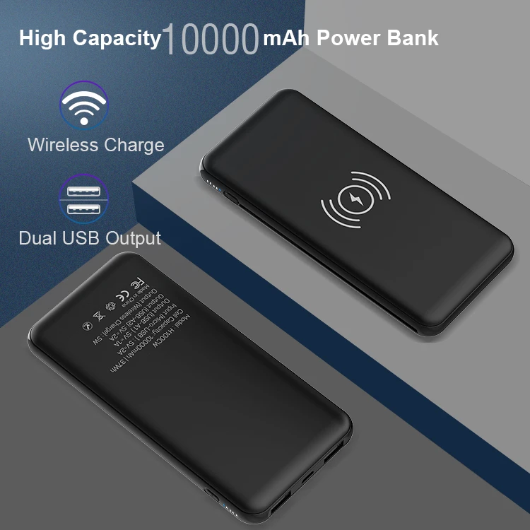 10000mAh Smart Slim Dual USB Output Portable Charger Power Delivery Wireless Power Bank