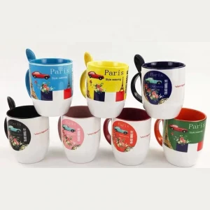 11OZ Inner Color Custom Sublimation Ceramic Mug With Spoon For Promotion Gift