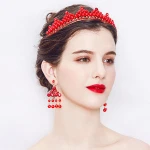 15.5 x 3.5 cm Artificial Bridal Jewellery Set, Handmade Bridal Pearl Beaded Tiara for Brides