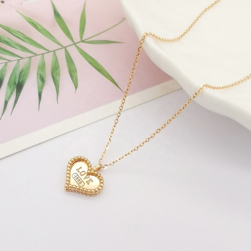 18k Goldjewelry Online Accepting Dropshipping Personalized Engraved Logo Heart Necklace Forever Love Necklace Rose Gold Diamond